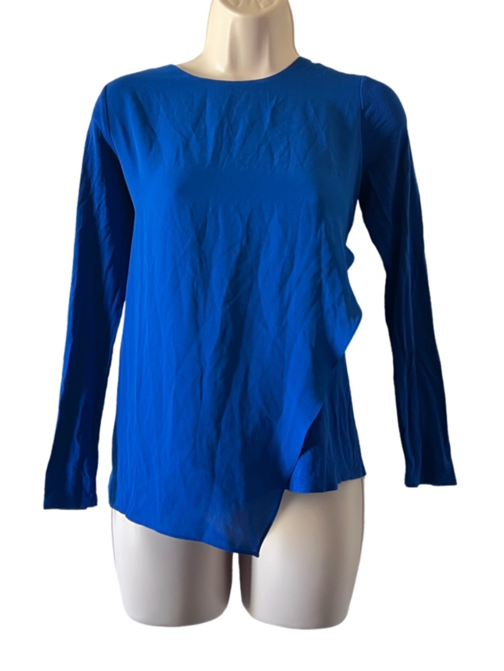Vince Camuto Royal Blue Long-Sleeve Asymmetric Hem Top